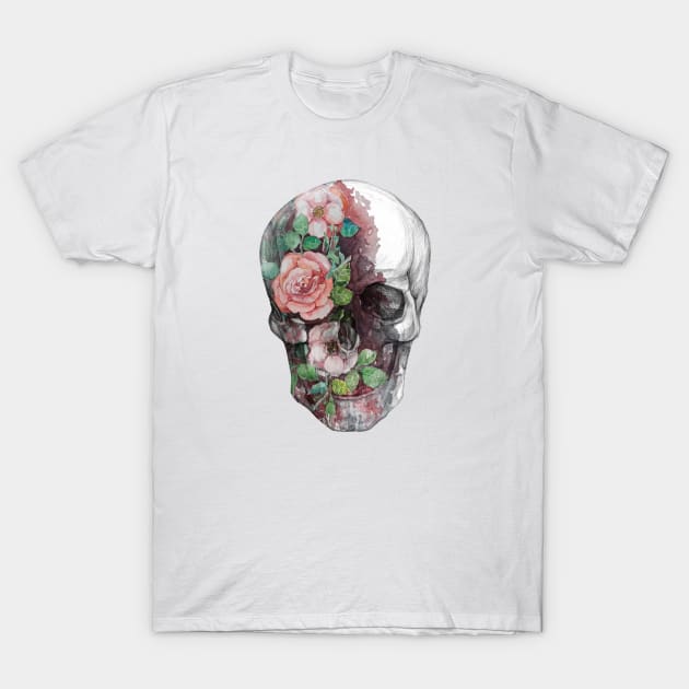 Skull in flowers, watercolor T-Shirt by kdegtiareva